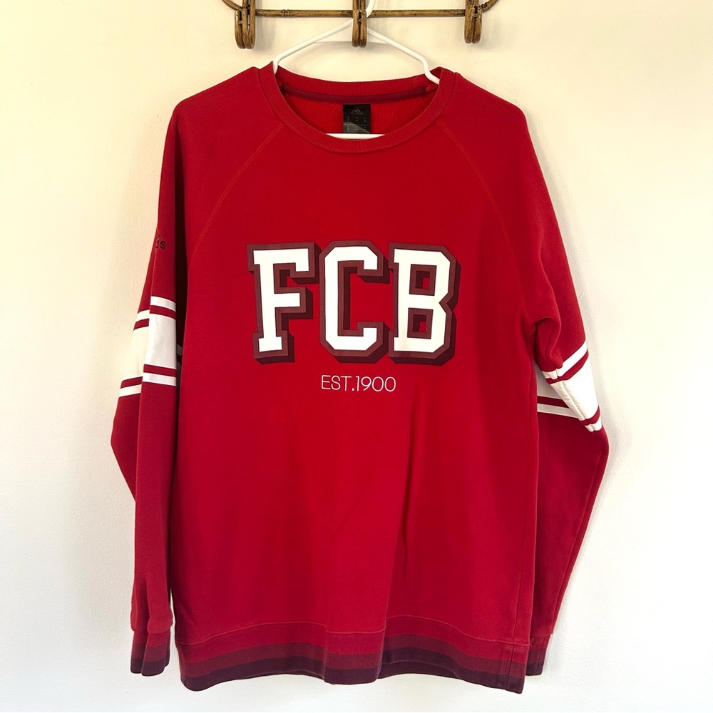 Adidas FC Bayern München FCB Red Sweatshirt w/ Logo Soccer Crewneck - Picture 3 of 10